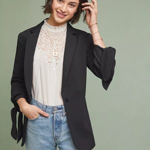 Anthropologie Tied-Sleeve Blazer, Black, Sz 14